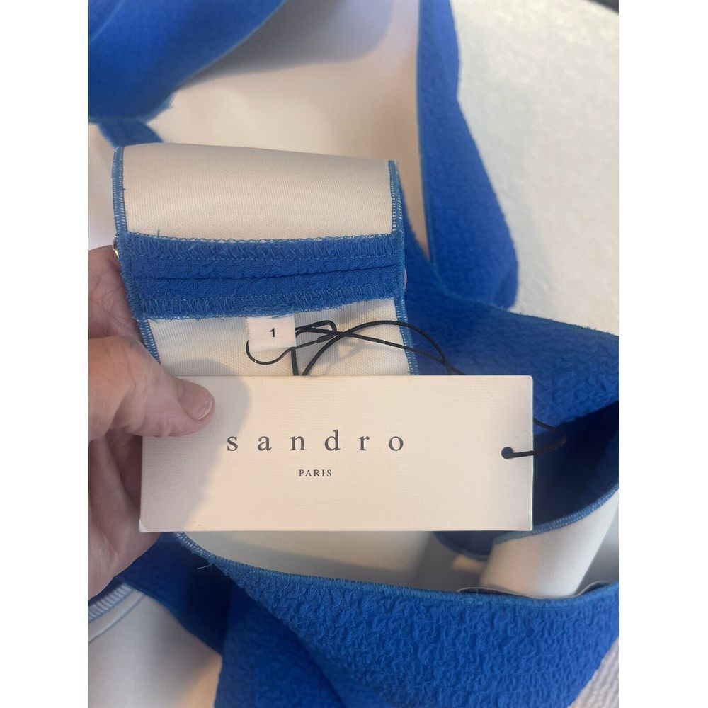 Sandro‎ Paris V Neck Fit To Flare Ruffle Dress Bright Blue Textured Size 1 NWT - Picture 16 of 16